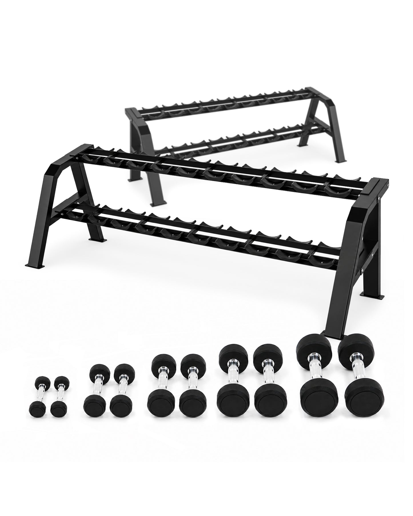 Zestaw Hantli Ogumowanych 2,5 kg – 50 kg z Dwoma Stojakami na 10 par KRAUSE FITNESS